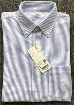 【ユニクロ】ノンアイロンジャージーシャツ（長袖）　ブルーストライプ　S