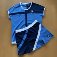 FILA テニスシャツ＆スコート上下M 水色/ネイビー/白