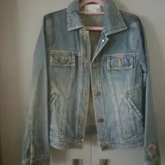 美品★AS KNOW AS PINKY ダメージ風刺繍ジージャン