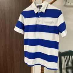 ポロラルフローレン　青の太めのボーダー柄ポロシャツ　レディースM キッズＬサイズ