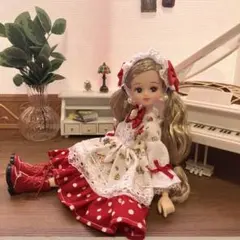 リカちゃん服 ハンドメイド No.386 キルトゲイト 白×赤ドット