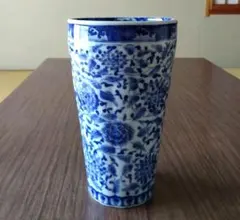 希少! 幻の日陶 製染付中国唐子文様筒形花瓶【 日陶 】在銘有り ★ 昭和前期 希少! 幻の日陶 製染付中国唐子文様筒形花瓶【 日陶 】在銘有り