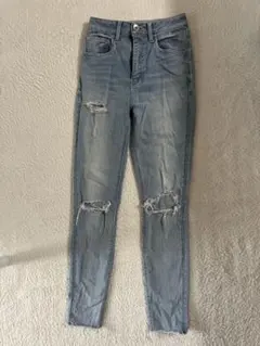 rienda クラッシュスキニーデニム ライトブルー