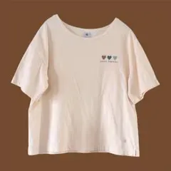 プチバトー アイボリー クリーム ハート ロゴ ボクシーTシャツ 半袖 トップスのサムネイル