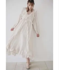 COCODEAL フリルロングワンピース　サイズ2 アイボリー（ペチワンピ付き