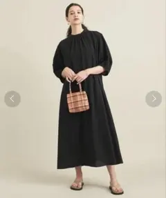 BEAUTY&YOUTHコットンボイルギャザーボリューム6分袖ワンピース
