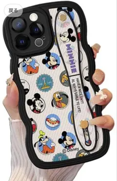 ミッキー スマホケース iPhone 16 Plus 用　ストラップ付き