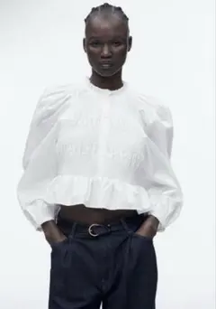 ZARA ストレッチトリムポプリンシャツ　ブラウス Mのサムネイル