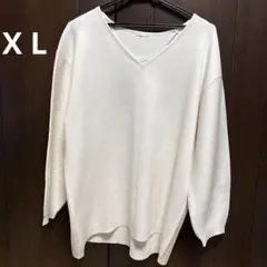 GU アイボリー Vネック 長袖ニットＸＬ