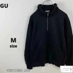 GU ジーユー ヘビーウェイトスウェットハーフジッププルオーバー M 黒 裏起毛