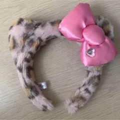ヒョウ柄 ピンクリボン カチューシャ