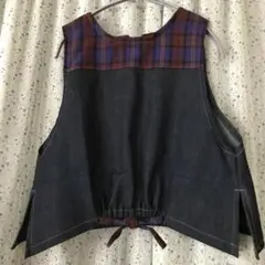 デニム チェック柄 ノースリーブベスト