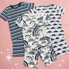 ☆nextネクストKIDS☆半袖半ズボン☆恐竜＆ボーダー柄パジャマ3点☆7-8yのサムネイル