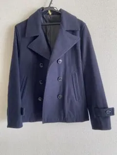 ネイビー ウール混合 ダブルブレストピーコート
