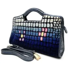 極美品✨アーンジョー 2way ハンドバッグ ショルダーバッグ シェニール織 青のサムネイル