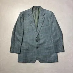90sバーバリーテーラードジャケット千鳥格子チェックくすみ系ブルーグリーン秋冬