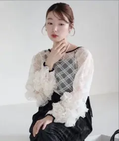 kastane シアーチェック×ベロアワンピースSET 【結婚式/オケージョン】