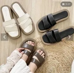 【chocoさんコラボ】 ほぼ新品！ 厚底ステッチクロスバンドサンダルのサムネイル