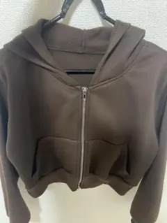SHEIN クロップド丈 ジップアップパーカー ブラウン Sのサムネイル