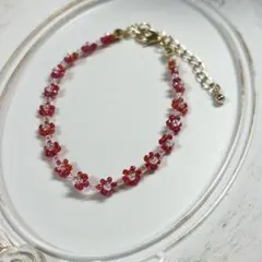 ハンドメイド　ビーズ　フラワー　ブレスレット