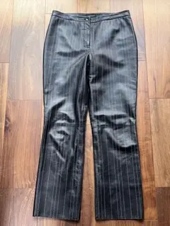 LANVIN COLLECTION ラムレザー パンツ　ストライプ ブラック