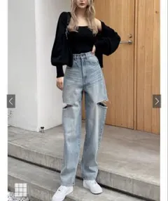 スリットデニムワイドパンツ