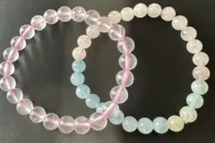 春 お買得 2本セット★スターローズクォーツ mixベリル★天然石 ブレスレット
