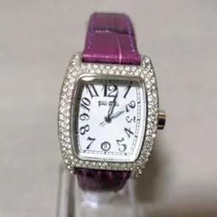 フォリフォリ Folli Follie パープルレザー ストーン 腕時計 稼働