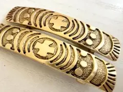 年代物 未使用 マットゴールド 個性的模様 vintageバレッタ2本おまとめ