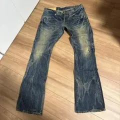 ダークブルー クラッシュ加工 ジーンズ