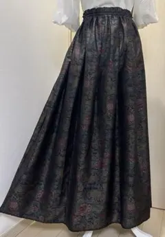 No.445 大島紬着物リメイク6枚剥１２本タックスカートウエストゴム　牡丹