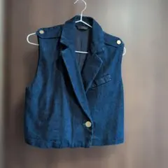ZARA 新品タグなし　デニムベスト ネイビー ゴールドボタン　Sのサムネイル