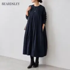 BEARDSLEY カラーレスシャツワンピース ブラック ロング 長袖 洗える