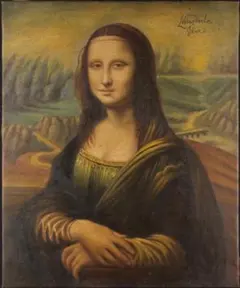 藤田嗣治　油彩　肉筆『モナリザ』表と裏サイン　田村孝之助鑑定　F6　額　b517 藤田嗣治 油彩 肉筆『モナリザ』表と裏サイン 田村孝之助鑑定 F6