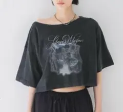 ジーナシスlandscape ボートネックプリントTEE ブラック ショート