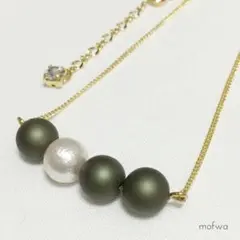 【ハンドメイド】コットンパールとマットパールの4連ネックレス★グリーン★結婚式