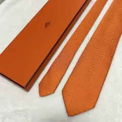 HERMES エルメス ニットタイ ネクタイ Hロゴ ブラウン マスタード 