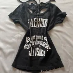 姫ギャル Y2K 平成 英字　蝶刺繍　チビT ピチT グランジ レースアップ