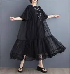 大きいサイズ レディース 人気ワンピース　シアー　春夏 秋 新品 半袖　ブラック
