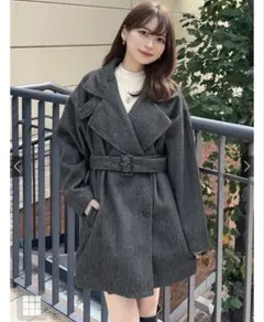 グレイル　シャギースタンドミドル丈オーバーコート[ze842] チャコールグレー