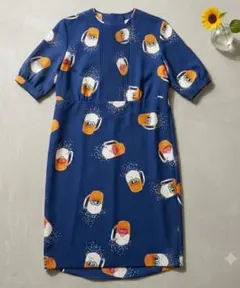ピンクハウス　ビール柄 ワンピース 半袖 ネイビー　レトロのサムネイル