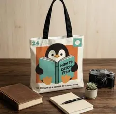 トートバッグ ペンギン 読書 サブバッグ エコバッグ