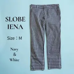 SLOBE IENA スローブイエナ(М)ギンガムチェック クロップドパンツ/紺のサムネイル