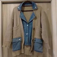 デニム襟ボタンニットカーディガン