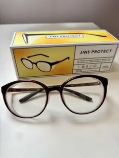 JINS PROTECT べっ甲調ブラウン　度なし花粉症用メガネ　箱、袋付き