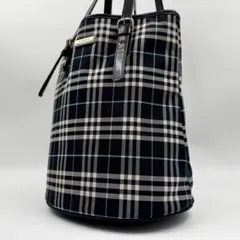 バーバリーブルーレーベル トートバッグ キャンバス バケット バケツ 筒型 希少