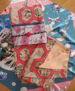 ■アンティーク着物 袷 赤