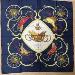 HERMES エルメス　カレ90 スプリングス　シルクスカーフ ネイビー　馬車柄