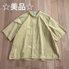 美品】MHL. コットンラミー バンドカラー半袖シャツ 限定カラー リネン 