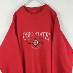USA製 90s カレッジ 刺繍 スウェット 赤